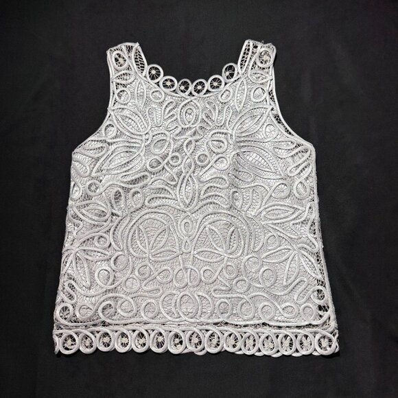 Satin Embroidered Over Mesh Jacket & Lined Sleeveless blouse. Large Silver - Picture 7 of 13